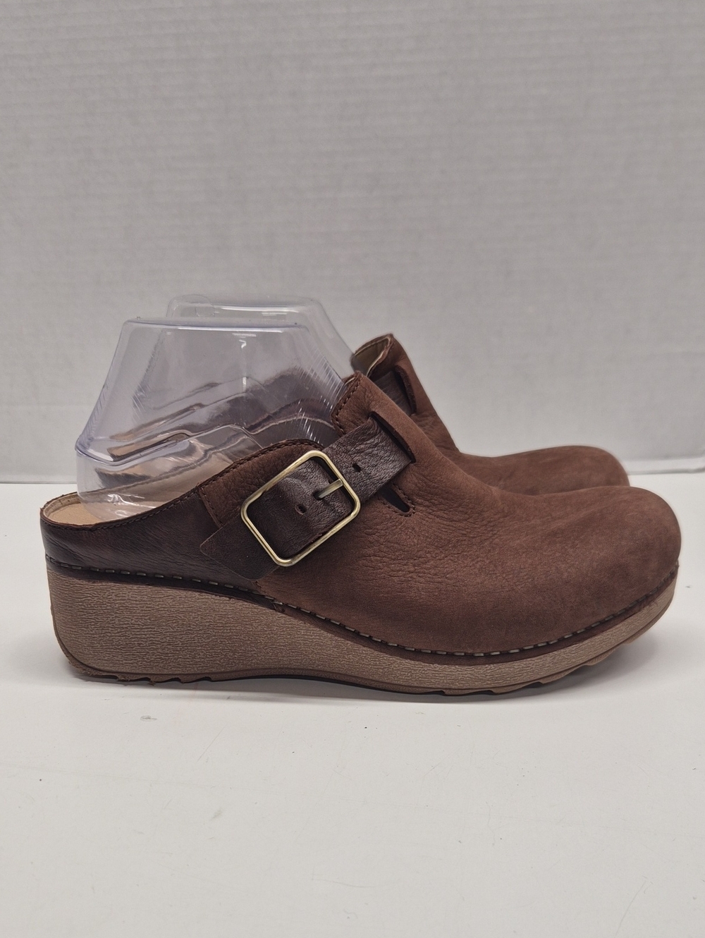 Dansko Caia Nubuck Clogs Mules Buckle Leather Round Toe Slip On Shoes Brown 9.5